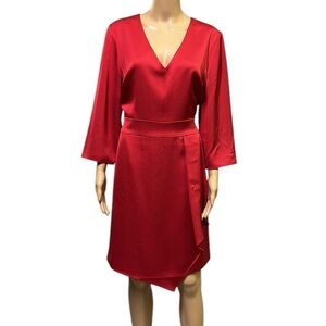Trina Turk Ruby Red Shimmer 3 Quarter Sleeve Lined Zip Back Moment Dress Size 12